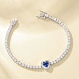 FANCIME "Axis" Saphir Taille Coeur Pierre de naissance de septembre Bracelet de tennis en argent sterling