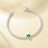 FANCIME "Axis" Émeraude Taille Coeur Pierre de naissance de mai Bracelet de tennis en argent sterling