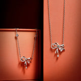 Collier en argent sterling avec nœud en satin et pierre CZ rose FANCIME