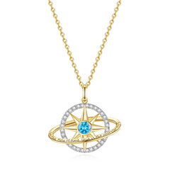 FANCIME "Promesse Stellaire" Collier en argent sterling avec aigue-marine de mars
