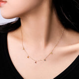 FANCIME “Cinq Souhaits” Collier en Or Massif 14K avec Chaîne de Gemmes Minimaliste