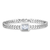 FANCIME "Axe" Bracelet en argent sterling avec taille radiante et maillons cubains