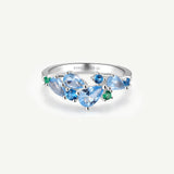 Bague en argent topaze aquamarine "Wisteria Whisper" Flower Bar