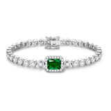 FANCIME "Axis" Émeraude Taille Radiante Pierre de naissance de mai Bracelet de tennis en argent sterling