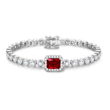FANCIME "Axis" Rubis Taille Radiante Pierre de naissance de juillet Bracelet de tennis en argent sterling