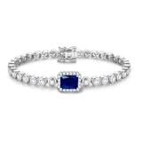 FANCIME "Axis" Saphir Taille Radiante Pierre de naissance de septembre Bracelet de tennis en argent sterling