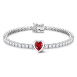 FANCIME "Axis" Rubis Taille Coeur Pierre de naissance de juillet Bracelet de tennis en argent sterling