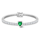 FANCIME "Axis" Émeraude Taille Coeur Pierre de naissance de mai Bracelet de tennis en argent sterling