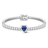 FANCIME "Axis" Saphir Taille Coeur Pierre de naissance de septembre Bracelet de tennis en argent sterling