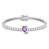 FANCIME "Axis" Améthyste Taille Coeur Pierre de naissance de février Bracelet de tennis en argent sterling