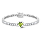 FANCIME "Axis" Péridot Taille Coeur Pierre de naissance d'août Bracelet de tennis en argent sterling