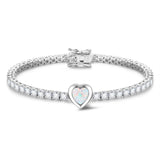 FANCIME "Axis" Opale Taille Coeur Pierre de naissance d'octobre Bracelet de tennis en argent sterling