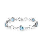 FANCIME Bracelet en Argent Sterling Tennis Pierre de Naissance de Mars en Aigue-Marine Cœur Halo