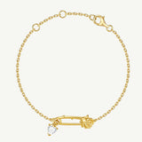Rose Pin Silver Bracelet with Heart CZ Stone