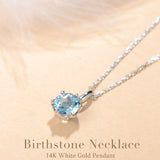 FANCIME “Fleurissante” Pendentif en Aigue-Marine avec Chaîne en Argent Sterling en Or Blanc Massif 14K