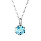 FANCIME “Fleurissante” Pendentif en Aigue-Marine avec Chaîne en Argent Sterling en Or Blanc Massif 14K
