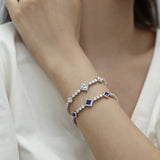 Bracelets de tennis en argent sterling aquamarine "Square Sparkle" pierre de naissance de mars FANCIME
