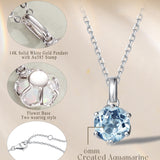 FANCIME “Fleurissante” Pendentif en Aigue-Marine avec Chaîne en Argent Sterling en Or Blanc Massif 14K
