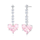 "Chérie" Boucles d'Oreilles Pendantes en Argent Sterling Cœur Rose Avec Pierres CZ Blanches