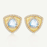 Trinity Textured Silver Earrings in Created Aquamarine