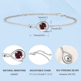 "Infinite Embrace" Bracelet en argent sterling avec grenat, symbole de l'infini, pierre de naissance de janvier
