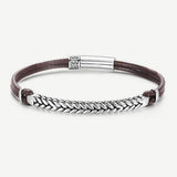 FANCIME FOOTPRINT Bracelet en cuir pour hommes en argent sterling