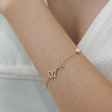Bracelet en or jaune 14K en forme de papillon avec perles d'eau douce de 4MM, bracelet ajustable de luxe, vraie perle