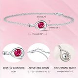 "Infinite Embrace" Bracelet en argent sterling avec rubis, symbole de l'infini, pierre de naissance de juillet