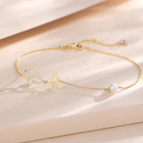 Bracelet en or jaune 14K en forme de papillon avec perles d'eau douce de 4MM, bracelet ajustable de luxe, vraie perle