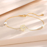 Bracelet en or jaune 14K en forme de fleur de rose avec perles d'eau douce de 4MM, bracelet ajustable de luxe, bijoux fins