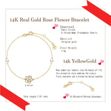 Bracelet en or jaune 14K en forme de fleur de rose avec perles d'eau douce de 4MM, bracelet ajustable de luxe, bijoux fins