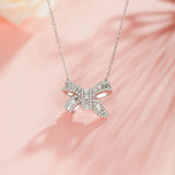 FANCIME "Poupée Miel" Collier en Argent Sterling avec Nœud et Pierre CZ Blanche