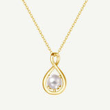 "Étreinte Infinie" Pendentif en Argent Sterling avec Symbole Infini et Pierre de Naissance de Juin Perle Blanche - Or