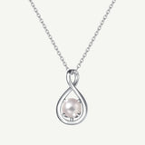"Étreinte Infinie" Pendentif en Argent Sterling avec Symbole Infini et Pierre de Naissance de Juin Perle Blanche - Argent