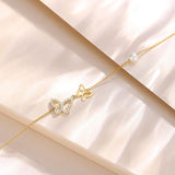 Bracelet en or jaune 14K en forme de papillon avec perles d'eau douce de 4MM, bracelet ajustable de luxe, vraie perle