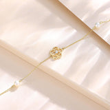 Bracelet en or jaune 14K en forme de fleur de rose avec perles d'eau douce de 4MM, bracelet ajustable de luxe, bijoux fins