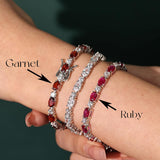 "Radiance Glamour" Bracelet Tennis en Argent Sterling Grenat Taille Fantaisie Pierre de Naissance de Janvier