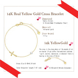 Bracelet en or jaune 14K avec croix latérale en or massif et lien en perles, bijoux fins ajustables