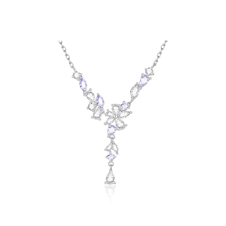 FANCIME “Bouquet de Glycine” Collier en Y en Argent Sterling Fleurs à Pendentif