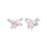 FANCIME "Chérie" Boucles d'Oreilles en Argent Sterling Clous Planète Rose