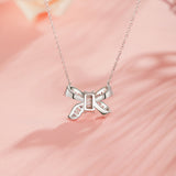 FANCIME "Poupée Miel" Collier en Argent Sterling avec Nœud et Pierre CZ Blanche