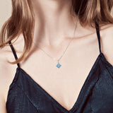 FANCIME "Rêve de princesse" Collier en argent sterling avec aigue-marine, pierre carrée de mars
