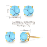 Boucles d'oreilles en pierres précieuses en or jaune massif 14k en forme ronde FANCIME