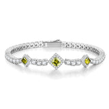 Bracelets de tennis en argent sterling péridot "Square Sparkle" pierre de naissance d'août FANCIME