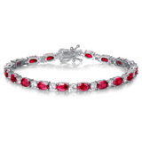 "Radiance Glamour" Bracelet Tennis en Argent Sterling Rubis Taille Fantaisie Pierre de Naissance de Juillet