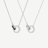 FANCIME "Temps Romain" Collier en argent sterling avec cercles entrelacés pour couples