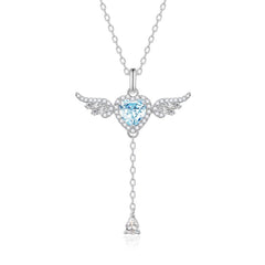 FANCIME "L'Amour de l'Ange" Collier en Argent Sterling avec Pierre de Naissance de Mars Aigue-Marine