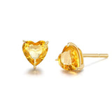 Boucles d'oreilles en forme de cœur en or jaune 14k avec pierres précieuses