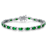 "Radiance Glamour" Bracelet Tennis en Argent Sterling Émeraude Taille Fantaisie Pierre de Naissance de Mai
