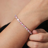 "Glamour Radiance" Bracelet en Argent Sterling avec Pierre de Naissance d'Octobre, Tourmaline, Chaîne Bolo Classique